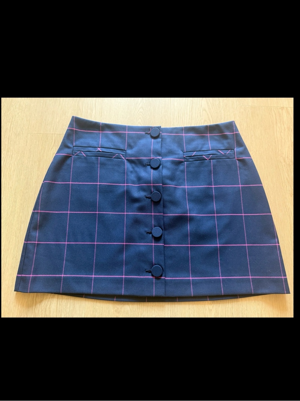 NWT Trina Turk Navy Pink Plaid Button Front Mini Skirt Size 8